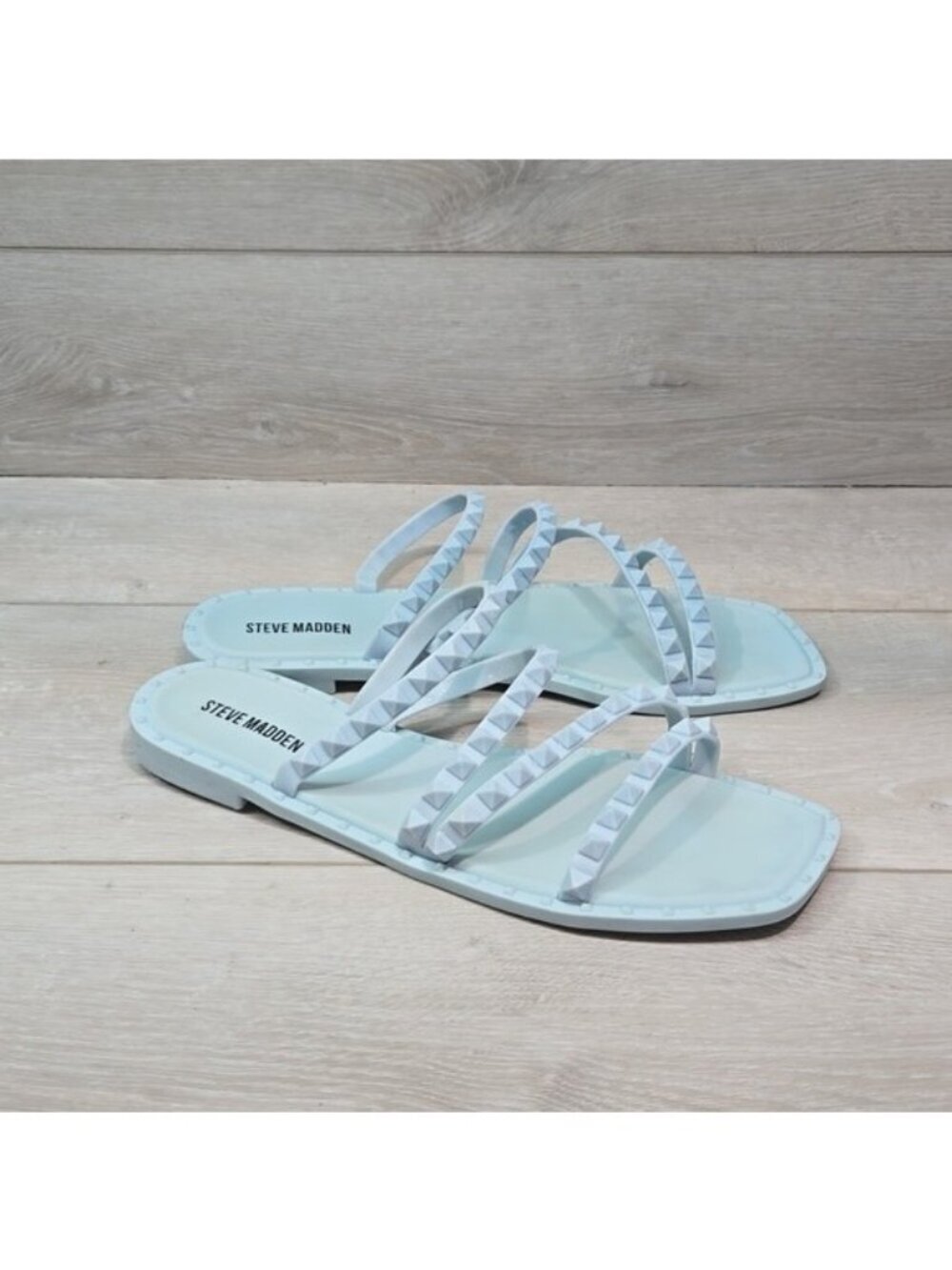 Steve Madden Women Skylar Baby blue Strappy Flats Sandals shoes sz 10